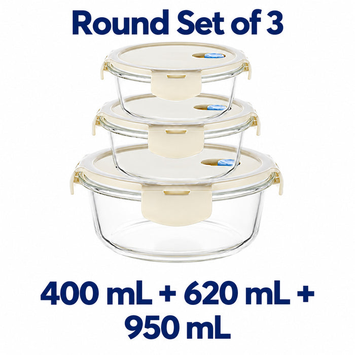 Premium Borosilicate Glass Food Lunch Storage Box Containers Steam Vent Lid Microwave Freezer Oven Dishwasher