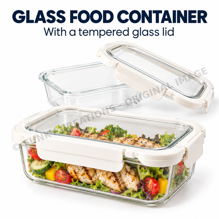 Tempered Lid Borosilicate Glass Container Four-Side Locking Clips Leakproof Microwave Oven Dishwasher Freezer BPA-Free