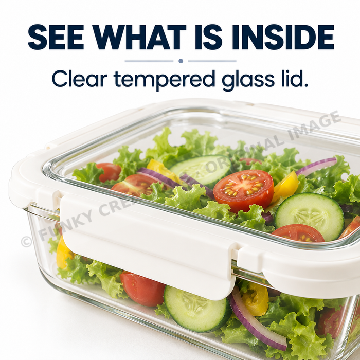 Tempered Lid Borosilicate Glass Container Four-Side Locking Clips Leakproof Microwave Oven Dishwasher Freezer BPA-Free