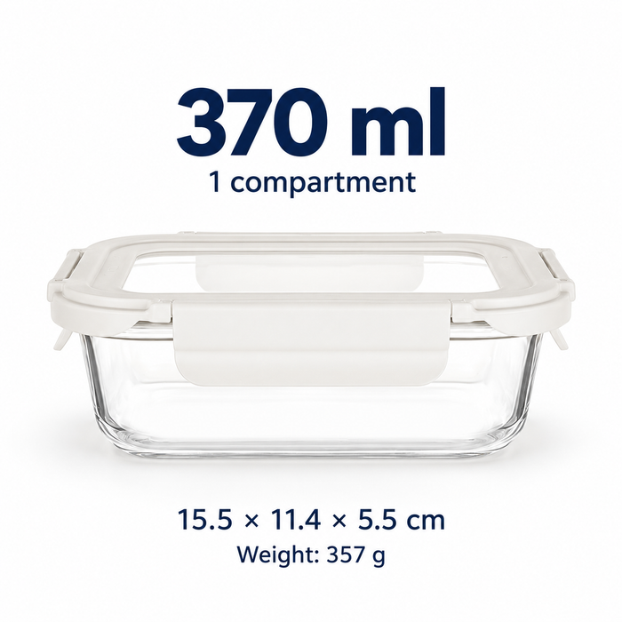Tempered Lid Borosilicate Glass Container Four-Side Locking Clips Leakproof Microwave Oven Dishwasher Freezer BPA-Free