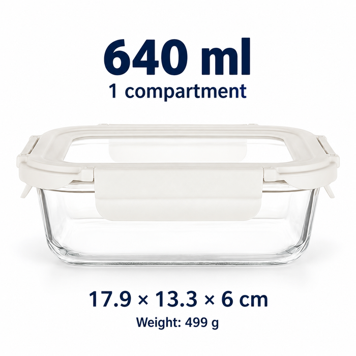 Tempered Lid Borosilicate Glass Container Four-Side Locking Clips Leakproof Microwave Oven Dishwasher Freezer BPA-Free