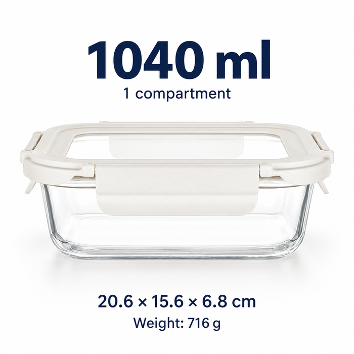 Tempered Lid Borosilicate Glass Container Four-Side Locking Clips Leakproof Microwave Oven Dishwasher Freezer BPA-Free