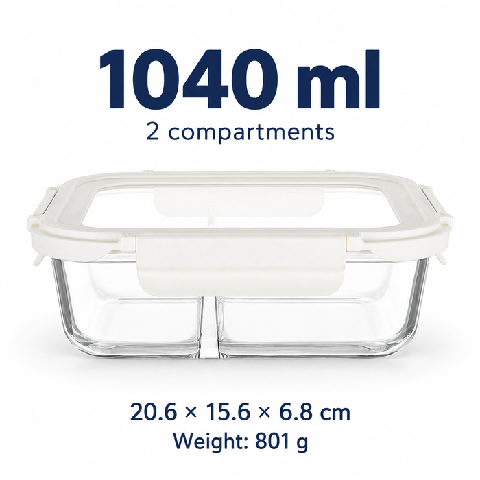 Tempered Lid Borosilicate Glass Container Four-Side Locking Clips Leakproof Microwave Oven Dishwasher Freezer BPA-Free
