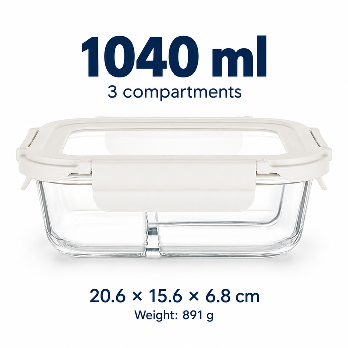 Tempered Lid Borosilicate Glass Container Four-Side Locking Clips Leakproof Microwave Oven Dishwasher Freezer BPA-Free
