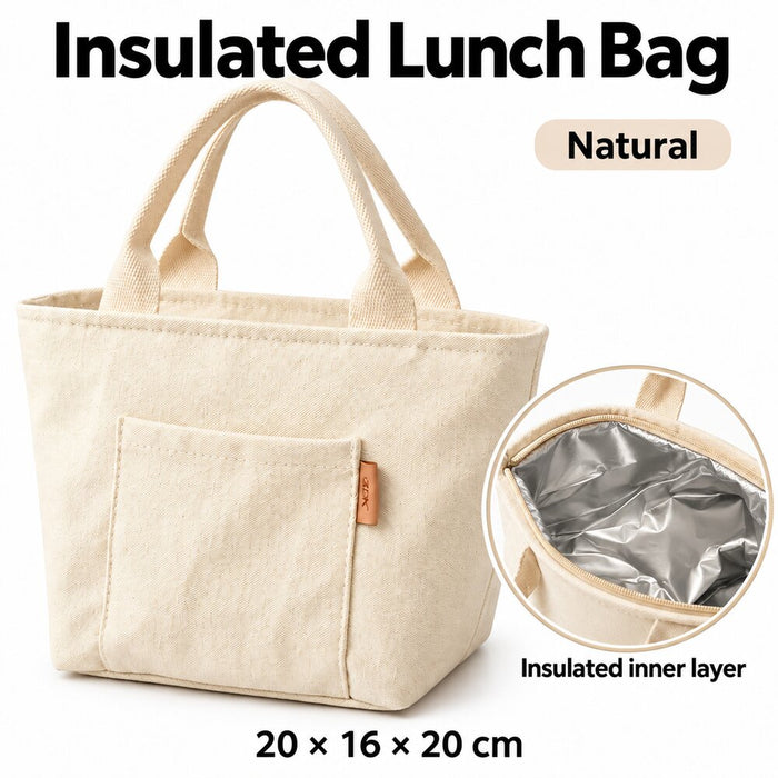 Insulated Canvas Lunch Bag For Work And School 20 x 16 x 20cm