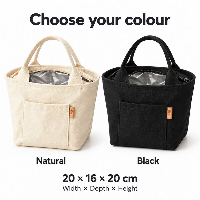 Insulated Canvas Lunch Bag For Work And School 20 x 16 x 20cm