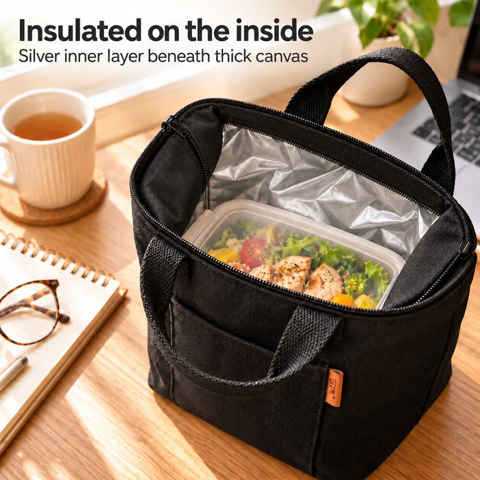 Insulated Canvas Lunch Bag For Work And School 20 x 16 x 20cm