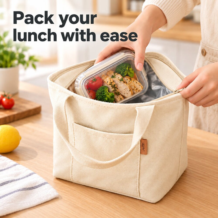 Insulated Canvas Lunch Bag For Work And School 20 x 16 x 20cm