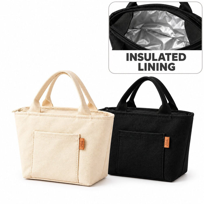 Insulated Canvas Lunch Bag For Work And School 20 x 16 x 20cm