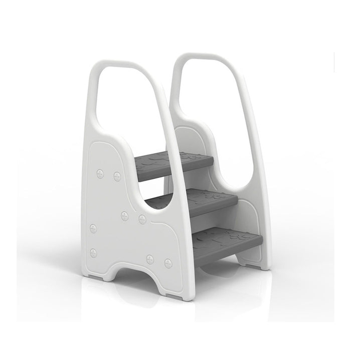 Kids Folding Step Stool 3 Step Ladder with Handles Gray White Home Use - FUNKY.sg