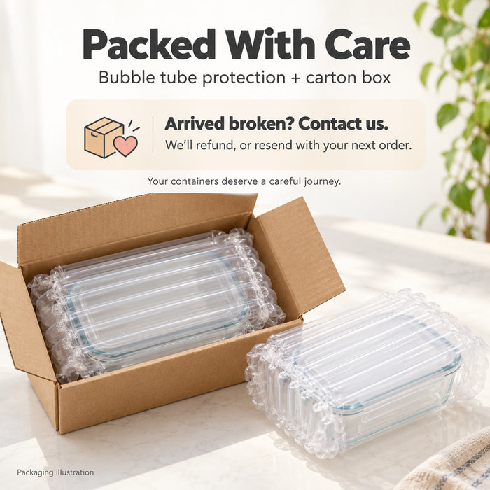 Ribbed Borosilicate Glass Container Four-Side Locking Clips Leakproof Lids Microwave Oven Dishwasher Freezer BPA-Free