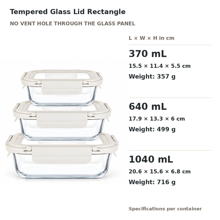 Tempered Lid Borosilicate Glass Container Four-Side Locking Clips Leakproof Microwave Oven Dishwasher Freezer BPA-Free