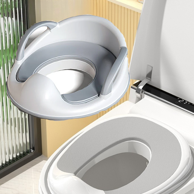 Toddler Potty Training Seat with Handles | Baby Toilet Training Seat for Kids Free Cleaning Brush and Wall Hook