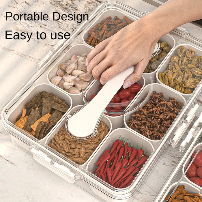 Odor-Proof Fresh-Keeping Box | 4-Grid / 9-Grid | Removable Inner Tray | Fridge Organizer