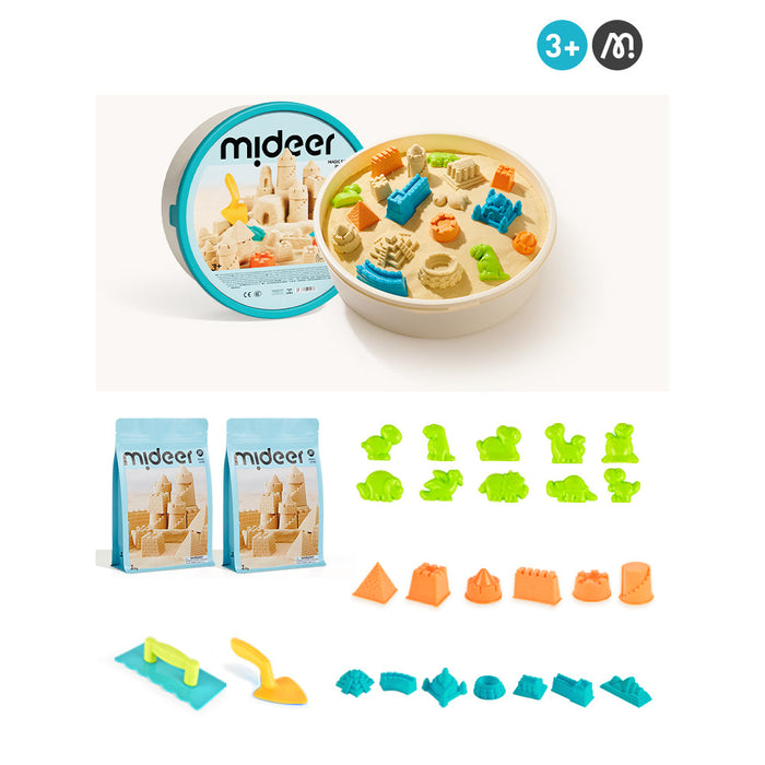 [Buy 4 for 8% off] MiDeer Magic Sand Play Set 2 Kg Sand With 25 Accessory, Sensory Play, Add on Engineering Vehical Bulldozer and Excavator