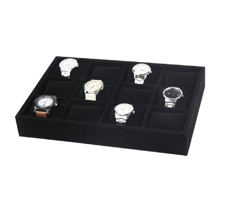 Suede Tray 12 Slots for Watch Jewelry Stackable available in Black and Gray