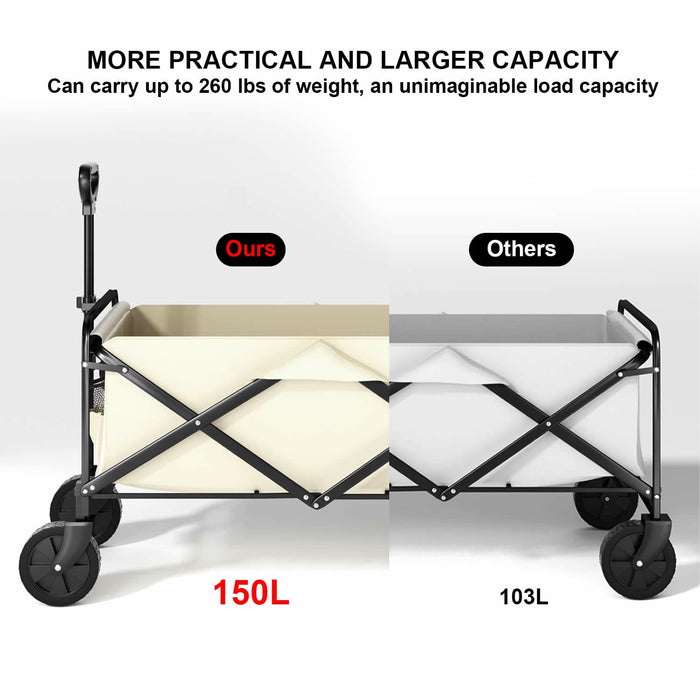 Collapsible Folding Wagon Beach Portable carts with Two Drink Holders and All-Terrain Wheels Suitable for Sport, Camping, Shopping