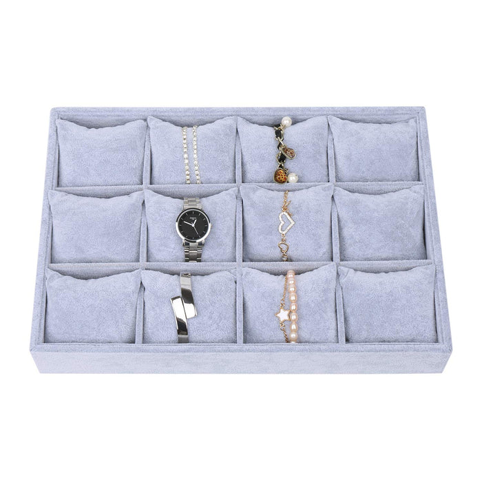 Suede Tray 12 Slots for Watch Jewelry Stackable available in Black and Gray