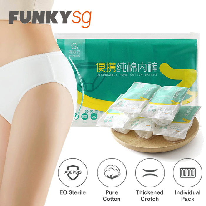 PREORDER 14 Days - [5pcs] EO Sterile Disposable Underwear 100% Cotton Thickened Crotch Stretchable For Travel Confinement Daily