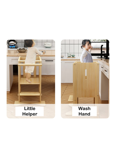 Toodler Step Stool, Folding Wooden Ladder Montessori Learning Tower Kitchen Helper