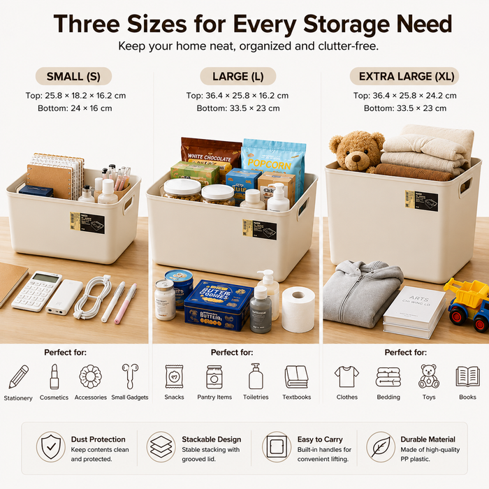 Stackable Storage Box with Lid | Multi-Purpose Plastic Organizer for Clothes, Toys & Home Office