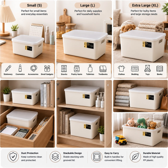 Stackable Storage Box with Lid | Multi-Purpose Plastic Organizer for Clothes, Toys & Home Office