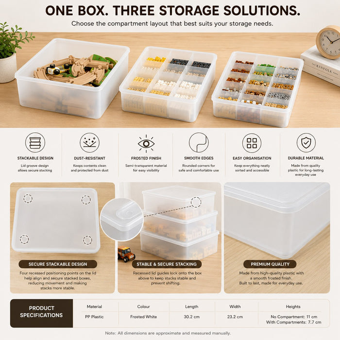 Lego & Toys Storage Box with Lid Stackable Frosted White