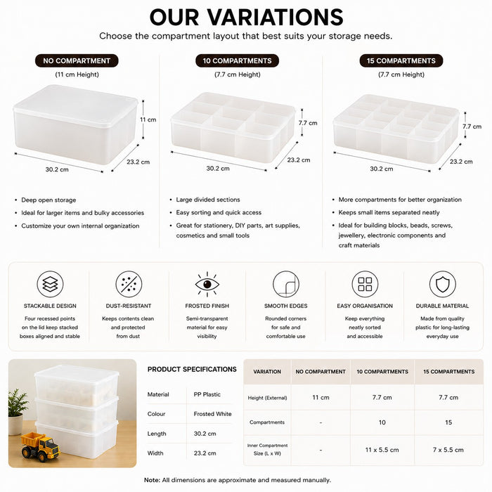 Lego & Toys Storage Box with Lid Stackable Frosted White