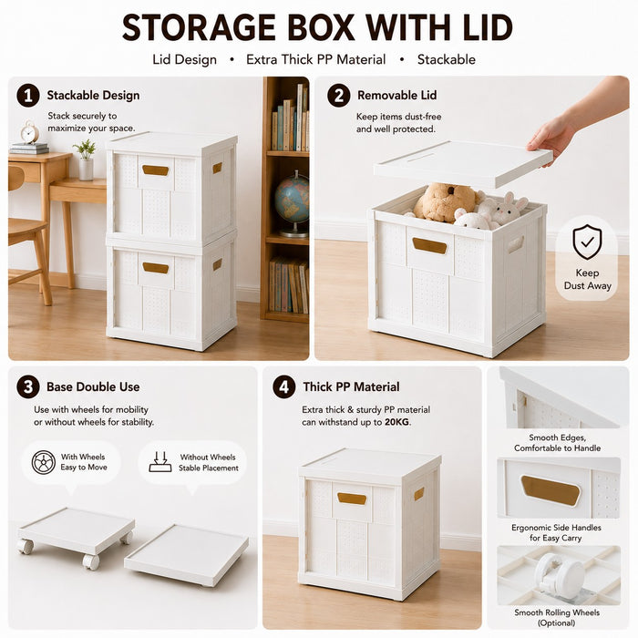 Stackable Storage Organizer Box With Lid & Optional Wheels