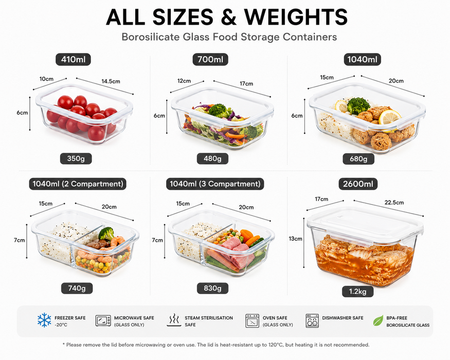 [Buy 4 Get 10% Off] Borosilicate Glass Food Storage Container Freezer Microwave Oven Dishwasher Safe Airtight Leak-proof – FUNKY.sg