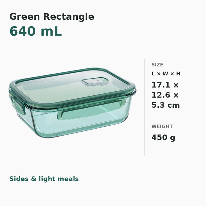 Full Green Borosilicate Glass Container Four-Side Locking Clips Leakproof Lids Microwave Oven Dishwasher Freezer BPA-Free