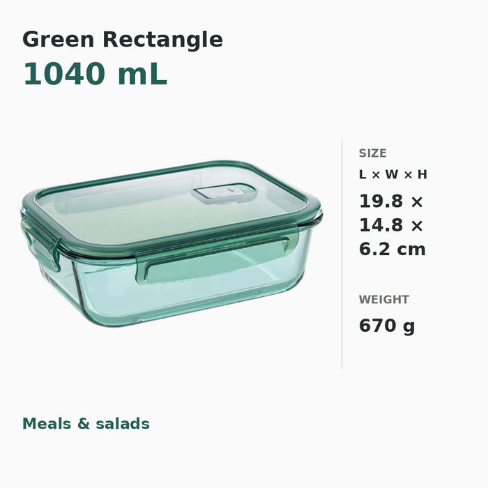 Full Green Borosilicate Glass Container Four-Side Locking Clips Leakproof Lids Microwave Oven Dishwasher Freezer BPA-Free