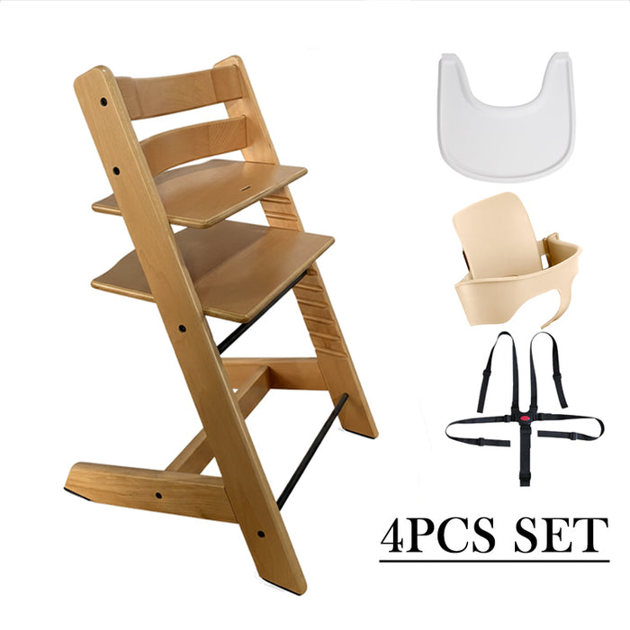 COMBO Premium Beech Wood Scandi Wooden Children High Chair with Accessories Beech/ Birch Wood