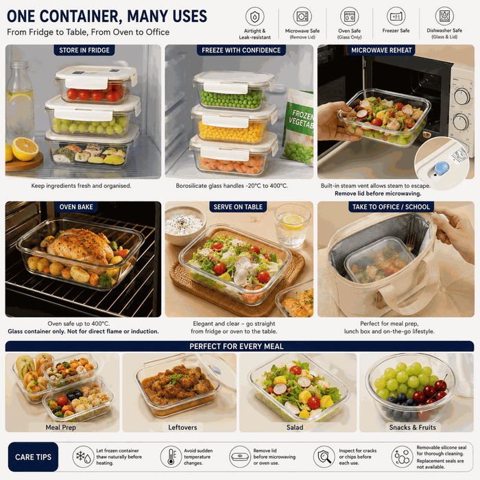 [Buy 4 Get 10% Off] Glass Food Storage Containers With Steam Vent Lid Borosilicate - FUNKY.sg