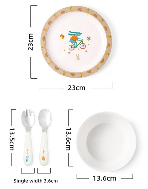 Mideer Kids Tableware Mr & Mrs Rabbit Plate Bowl Fork & Spoon Set