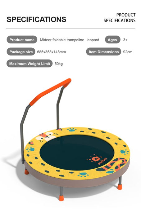 Mideer Foldable Trampoline Leopard Design Up to 50KG for Kids Age 3+