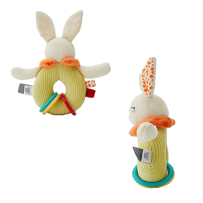 Suncradle Fluorescent yellow rabbit baby rattle bell with multifunctional design