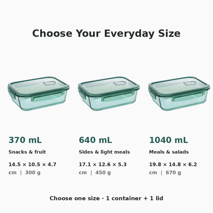 Full Green Borosilicate Glass Container Four-Side Locking Clips Leakproof Lids Microwave Oven Dishwasher Freezer BPA-Free