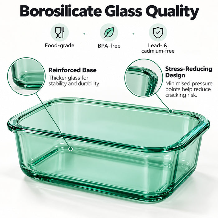 Full Green Borosilicate Glass Container Four-Side Locking Clips Leakproof Lids Microwave Oven Dishwasher Freezer BPA-Free