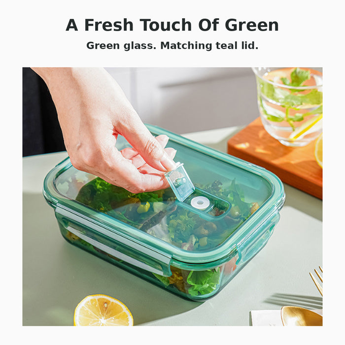 Full Green Borosilicate Glass Container Four-Side Locking Clips Leakproof Lids Microwave Oven Dishwasher Freezer BPA-Free