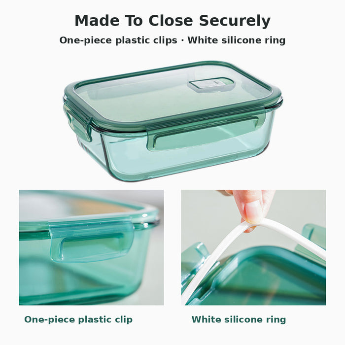 Full Green Borosilicate Glass Container Four-Side Locking Clips Leakproof Lids Microwave Oven Dishwasher Freezer BPA-Free