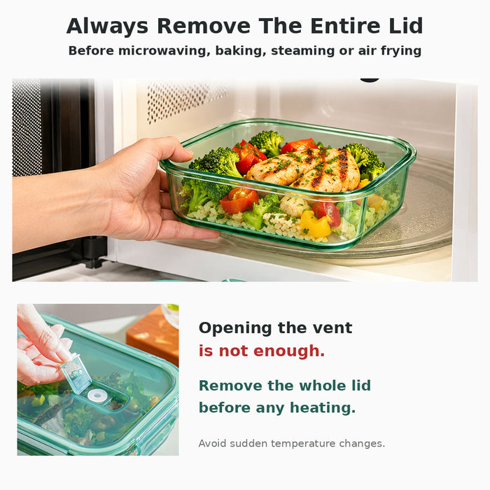 Full Green Borosilicate Glass Container Four-Side Locking Clips Leakproof Lids Microwave Oven Dishwasher Freezer BPA-Free