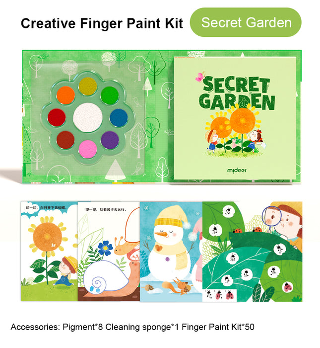 MiDeer Creative Finger Paint Kit 50 Pages, 8 Color Ink Pads and Cleaning Sponge Level 1 to 3 for Age 2+