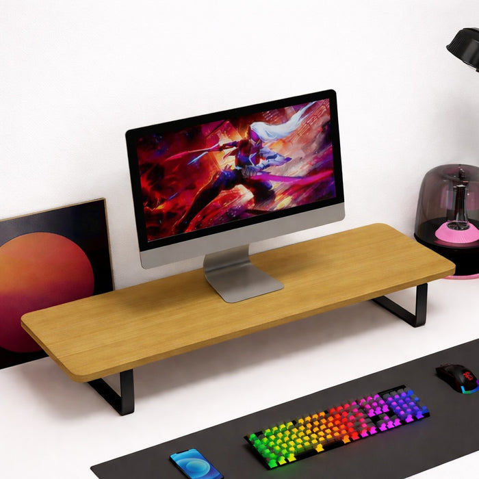 Extra-Wide Monitor Riser Stand 24cm | Curved Safety Edge | Wooden with Aluminum Legs | Available from 50–100cm