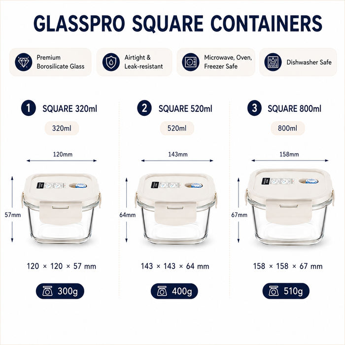 [Buy 4 Get 10% Off] Glass Food Storage Containers With Steam Vent Lid Borosilicate - FUNKY.sg