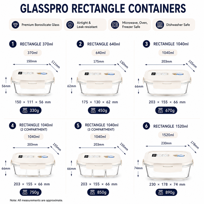 [Buy 4 Get 10% Off] Glass Food Storage Containers With Steam Vent Lid Borosilicate - FUNKY.sg