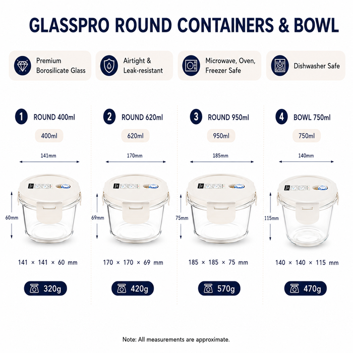 [Buy 4 Get 10% Off] Glass Food Storage Containers With Steam Vent Lid Borosilicate - FUNKY.sg