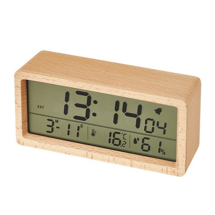 Digital Wooden Alarm Clock With Temperature & Humidity Display – FUNKY.sg