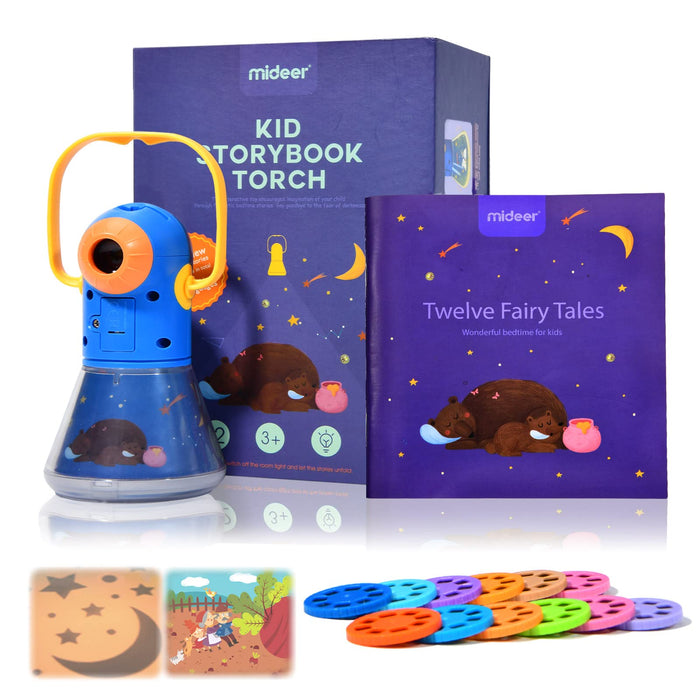 MiDeer Kids Projector Storybook Torch Story Torchlight Handheld Bedside Starry Light Lamp 12/16/20 stories- 3 languages