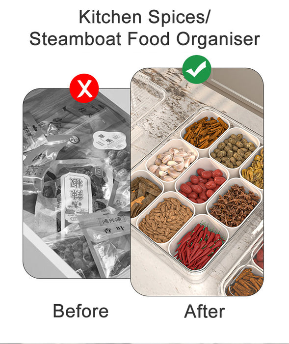 Odor-Proof Fresh-Keeping Box | 4-Grid / 9-Grid | Removable Inner Tray | Fridge Organizer